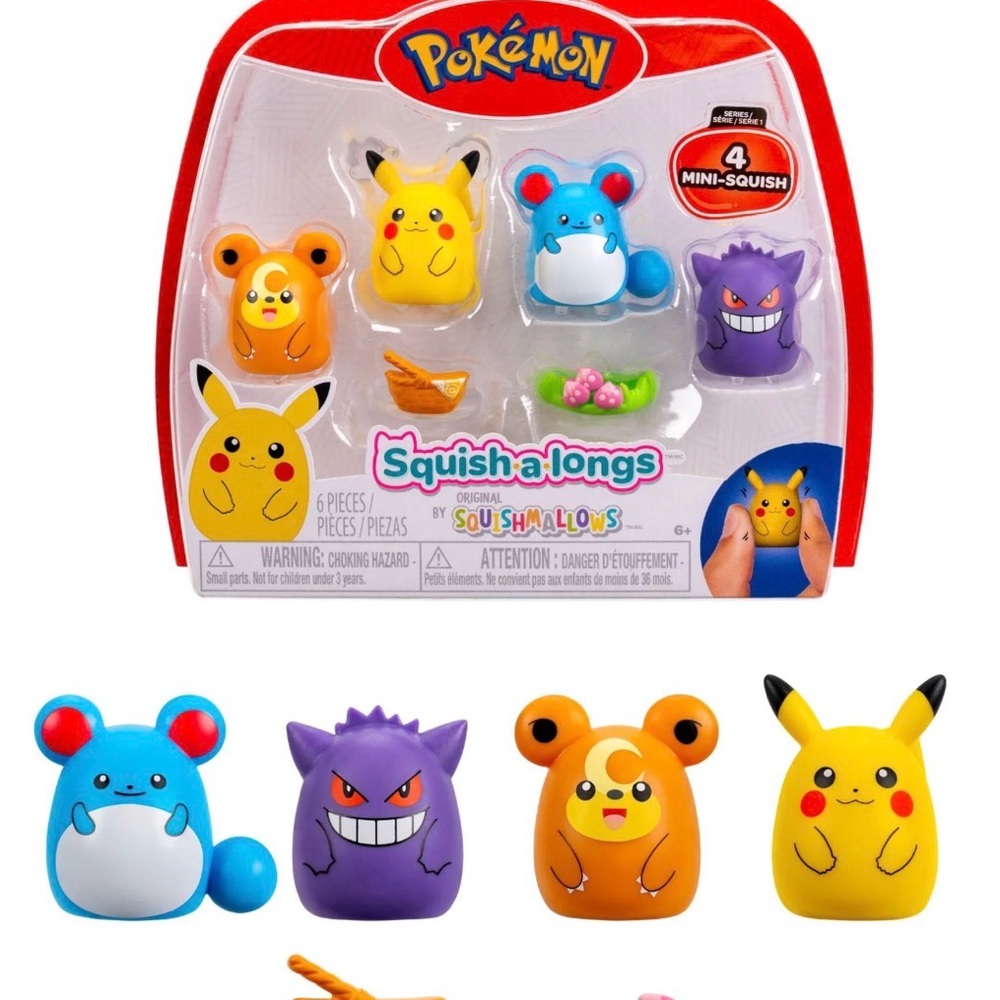 RARE Pokémon Squish-a-longs 4Pack Pikachu Gengar Marill Teddiursa NEW Sealed HTF - Picture 2 of 7